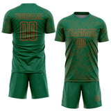 Custom Kelly Green-Orange Curve Lines Sublimation Soccer Uniform Jersey