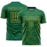 Custom Kelly Green-Gold Curve Lines Sublimation Soccer Uniform Jersey