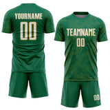 Custom Kelly Green White-Old Gold Curve Lines Sublimation Soccer Uniform Jersey