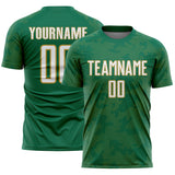 Custom Kelly Green White-Old Gold Curve Lines Sublimation Soccer Uniform Jersey