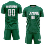 Custom Kelly Green White-Gray Curve Lines Sublimation Soccer Uniform Jersey