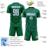 Custom Kelly Green White-Light Blue Curve Lines Sublimation Soccer Uniform Jersey
