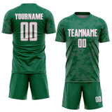 Custom Kelly Green White-Light Pink Curve Lines Sublimation Soccer Uniform Jersey