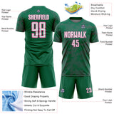 Custom Kelly Green White-Pink Curve Lines Sublimation Soccer Uniform Jersey