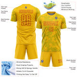 Custom Yellow Grass Green-Red Curve Lines Sublimation Soccer Uniform Jersey