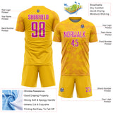 Custom Yellow Deep Pink-White Curve Lines Sublimation Soccer Uniform Jersey