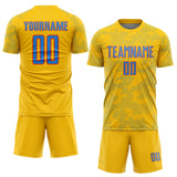 Custom Yellow Powder Blue-Orange Curve Lines Sublimation Soccer Uniform Jersey