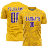 Custom Yellow Purple-White Curve Lines Sublimation Soccer Uniform Jersey