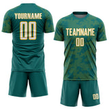 Custom Teal White-Gold Curve Lines Sublimation Soccer Uniform Jersey