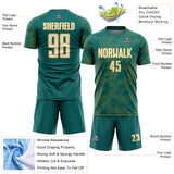 Custom Teal White-Gold Curve Lines Sublimation Soccer Uniform Jersey