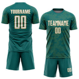 Custom Teal White-Old Gold Curve Lines Sublimation Soccer Uniform Jersey