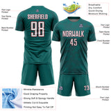 Custom Teal White-Crimson Curve Lines Sublimation Soccer Uniform Jersey