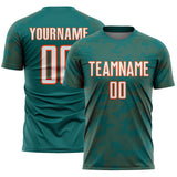 Custom Teal White-Orange Curve Lines Sublimation Soccer Uniform Jersey