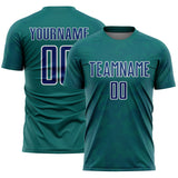 Custom Teal US Navy Blue-White Curve Lines Sublimation Soccer Uniform Jersey