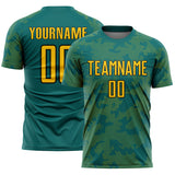 Custom Teal Yellow-Black Curve Lines Sublimation Soccer Uniform Jersey