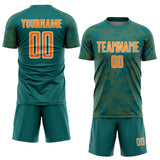 Custom Teal Bay Orange-White Curve Lines Sublimation Soccer Uniform Jersey