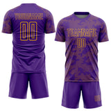 Custom Purple-Gold Curve Lines Sublimation Soccer Uniform Jersey