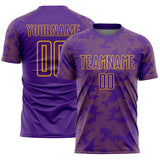 Custom Purple-Gold Curve Lines Sublimation Soccer Uniform Jersey
