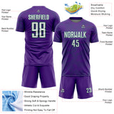 Custom Purple White-Kelly Green Curve Lines Sublimation Soccer Uniform Jersey