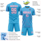 Custom Sky Blue White-Pink Curve Lines Sublimation Soccer Uniform Jersey