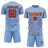 Custom Light Blue Orange-Black Curve Lines Sublimation Soccer Uniform Jersey