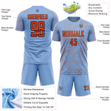 Custom Light Blue Orange-Black Curve Lines Sublimation Soccer Uniform Jersey