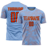 Custom Light Blue Orange-Black Curve Lines Sublimation Soccer Uniform Jersey
