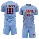 Custom Light Blue Crimson-Cream Curve Lines Sublimation Soccer Uniform Jersey
