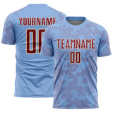Custom Light Blue Crimson-Cream Curve Lines Sublimation Soccer Uniform Jersey