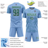 Custom Light Blue Teal-Cream Curve Lines Sublimation Soccer Uniform Jersey