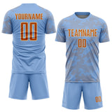 Custom Light Blue Texas Orange-Cream Curve Lines Sublimation Soccer Uniform Jersey