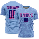 Custom Light Blue Dark Purple-Pink Curve Lines Sublimation Soccer Uniform Jersey
