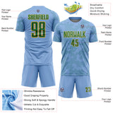 Custom Light Blue Kelly Green-Gold Curve Lines Sublimation Soccer Uniform Jersey