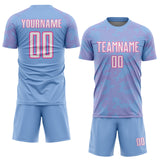 Custom Light Blue White-Pink Curve Lines Sublimation Soccer Uniform Jersey