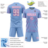 Custom Light Blue White-Pink Curve Lines Sublimation Soccer Uniform Jersey