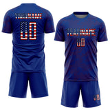 Custom Royal USA Flag Red-Black Curve Lines Sublimation Soccer Uniform Jersey