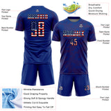 Custom Royal USA Flag Red-Black Curve Lines Sublimation Soccer Uniform Jersey