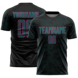 Custom Black Pink-Teal Curve Lines Sublimation Soccer Uniform Jersey