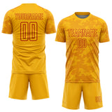 Custom Gold-Red Curve Lines Sublimation Soccer Uniform Jersey