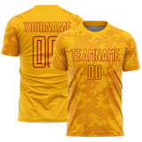 Custom Gold-Red Curve Lines Sublimation Soccer Uniform Jersey