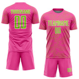 Custom Pink Neon Green-White Curve Lines Sublimation Soccer Uniform Jersey