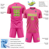 Custom Pink Neon Green-White Curve Lines Sublimation Soccer Uniform Jersey