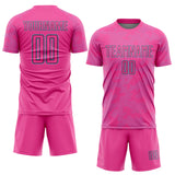 Custom Pink Light Blue-Black Curve Lines Sublimation Soccer Uniform Jersey