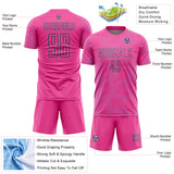 Custom Pink Light Blue-Black Curve Lines Sublimation Soccer Uniform Jersey