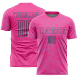 Custom Pink Light Blue-Black Curve Lines Sublimation Soccer Uniform Jersey