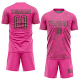 Custom Pink Grass Green-Black Curve Lines Sublimation Soccer Uniform Jersey