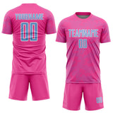 Custom Pink Light Blue-White Curve Lines Sublimation Soccer Uniform Jersey