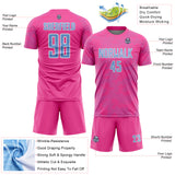 Custom Pink Light Blue-White Curve Lines Sublimation Soccer Uniform Jersey