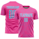 Custom Pink Light Blue-White Curve Lines Sublimation Soccer Uniform Jersey