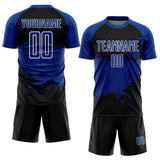 Custom Royal Black-White Splash Color Block Sublimation Soccer Uniform Jersey